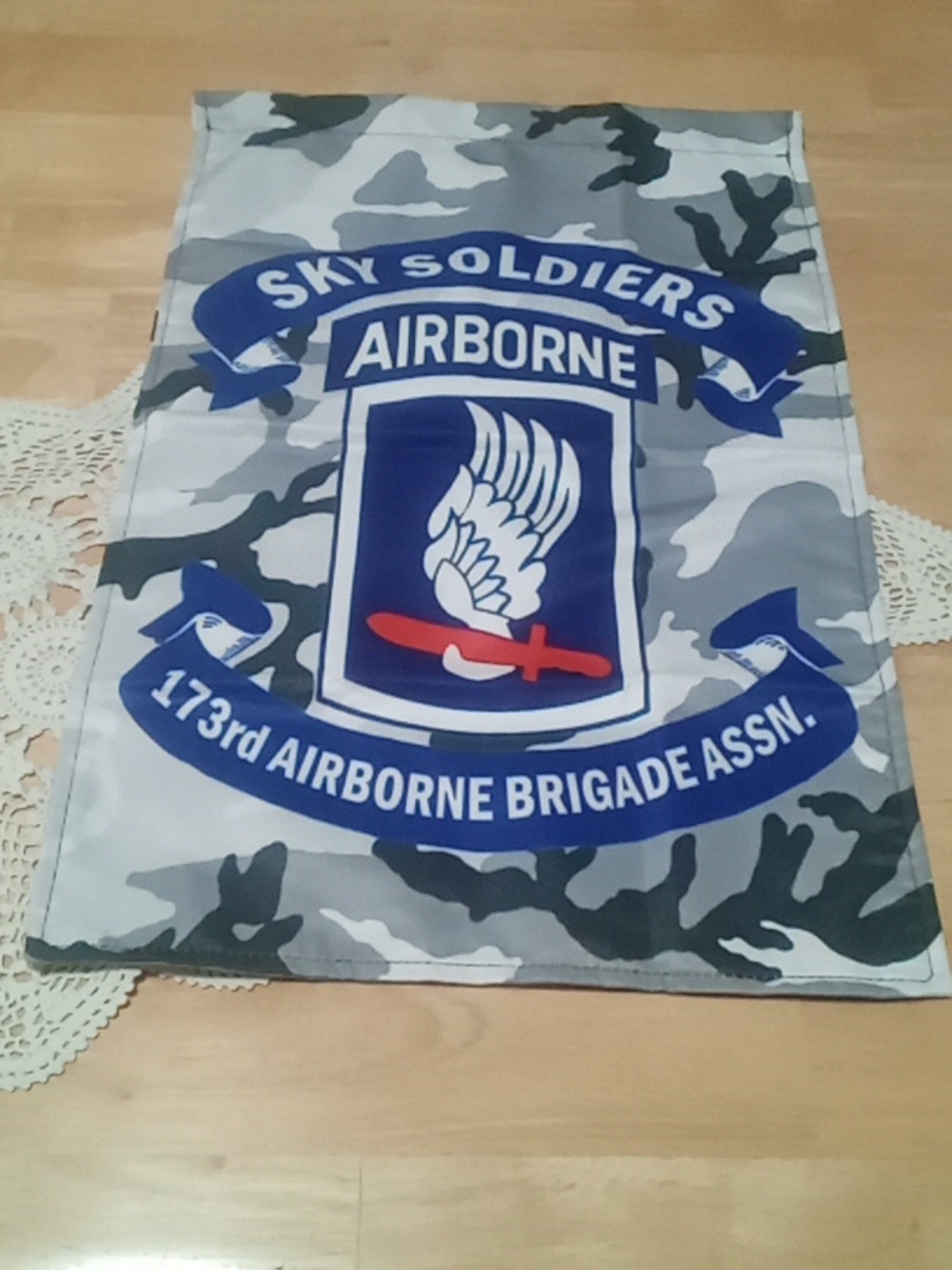 Camouflage Sky Soldier garden flag, nwot